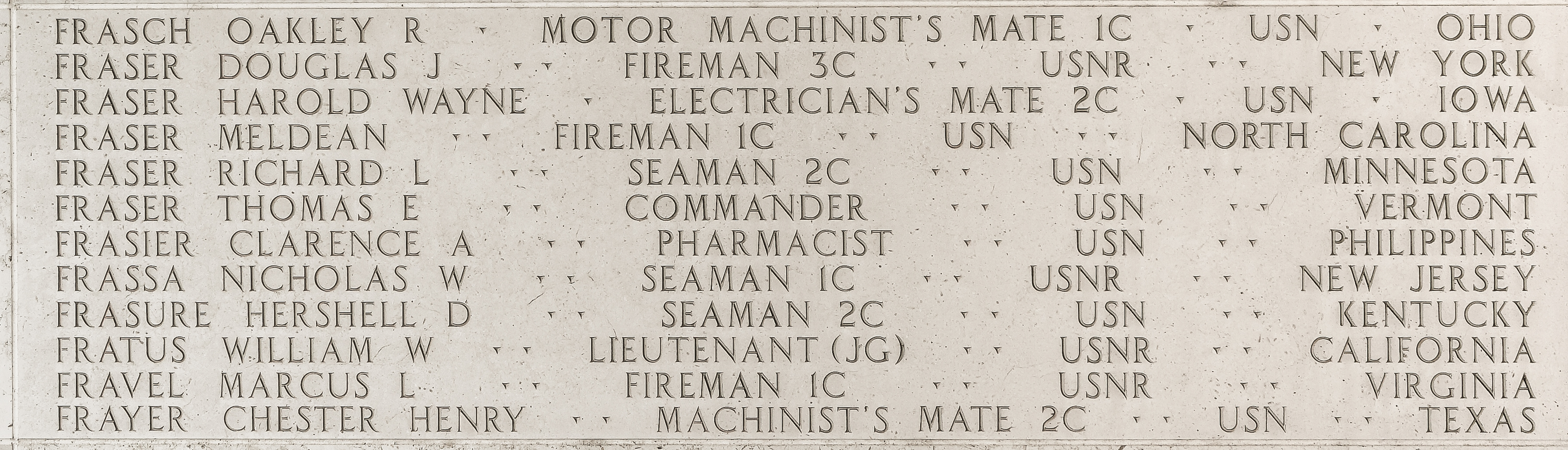 Marcus L. Fravel, Fireman First Class